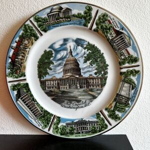 Washington DC‎ Souvenir Plate Ceramic The Capitol Mt. Vernon White House 10 1/4"